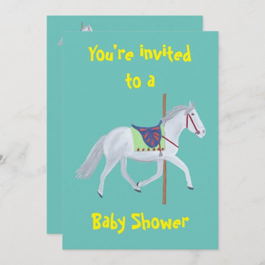 Carrousel Paard Custom Baby Douche Uitnodigingen (Voorkant / Achterkant)