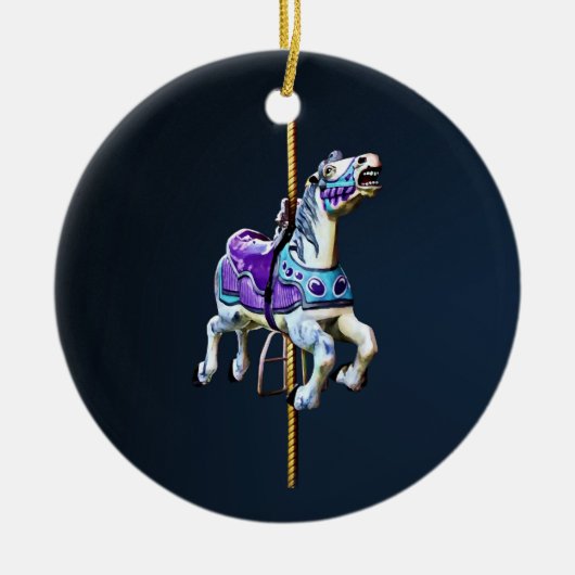 Carrousel Paard Gekleed in Lavendel en Blauw Keramisch Ornament (Voorkant)