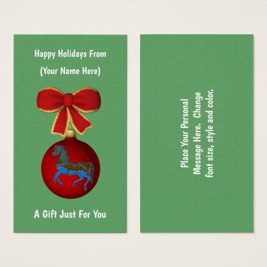 Carrousel Paard Kerstvakantie Gift Kaart Label (Voorkant /achterkant)