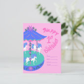 Carrousel Paarden 1e verjaardag Briefkaart (Staand voorkant)