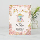 Carrousel Pink Glitter Horse Baby shower Kaart (Staand voorkant)