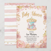 Carrousel Pink Glitter Horse Baby shower Kaart (Voorkant / Achterkant)