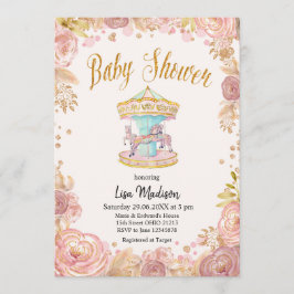 Carrousel Pink Glitter Horse Baby shower Kaart