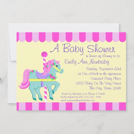Carrousel Pony-Baby shower Kaart (Voorkant)