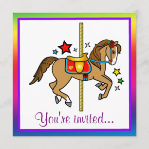 Carrousel Pony met Stars Birthday Invite Kaart