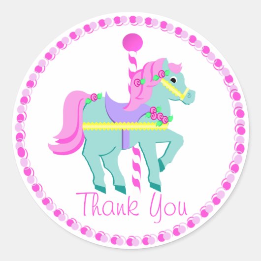 Carrousel Pony Pink Ronde Sticker (Voorkant)