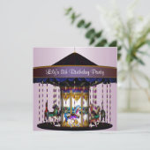 Carrousel pony's 8e verjaardagsfeest uitnodiging 8 (Staand voorkant)