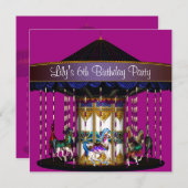 Carrousel pony's meisjes 6e verjaardagsfeest kaart (Voorkant / Achterkant)