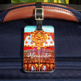 Carrousel retro  gouden gezicht foto aangepaste na bagagelabel