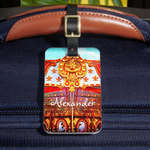 Carrousel retro  gouden gezicht foto aangepaste na bagagelabel