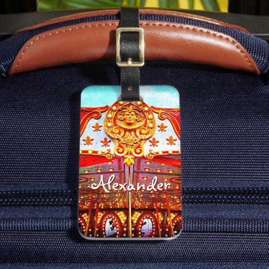 Carrousel retro gouden gezicht foto aangepaste na bagagelabel (Voorkant Insitu 2)