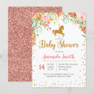 Carrousel Roos Gold Baby shower uitnodiging