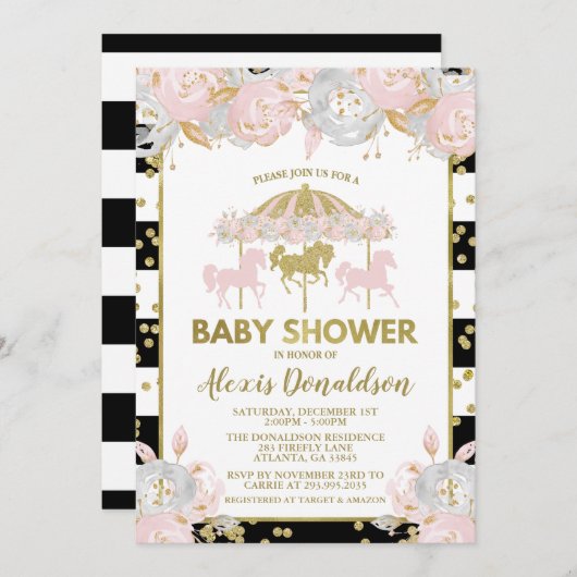 Carrousel roze en gouden Baby shower Kaart (Voorkant / Achterkant)
