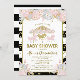 Carrousel roze en gouden Baby shower Kaart