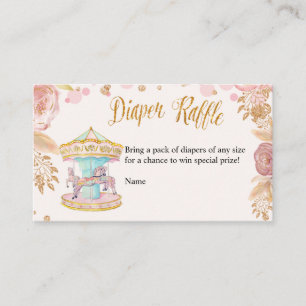Carrousel roze glitter diaper raffle-kaart informatiekaartje