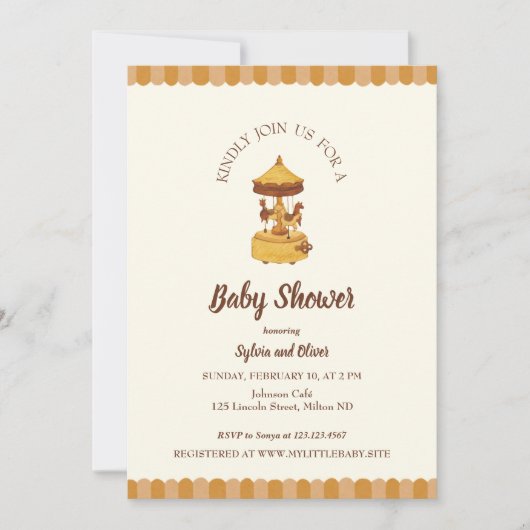 Carrousel schattig baby shower genderneutraal kaart (Voorkant)