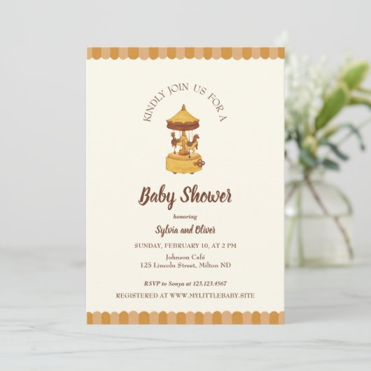Carrousel schattig baby shower genderneutraal kaart (Staand voorkant)