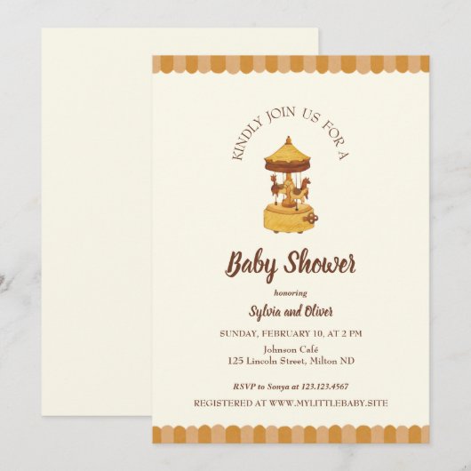 Carrousel schattig baby shower genderneutraal kaart (Voorkant / Achterkant)