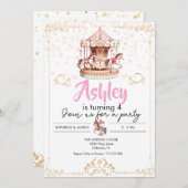 Carrousel thema verjaardagsuitnodiging kaart (Voorkant / Achterkant)