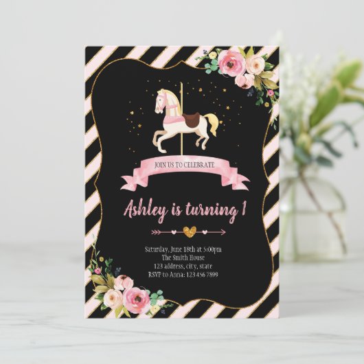 Carrousel uitnodiging voor verjaardag (Staand voorkant)