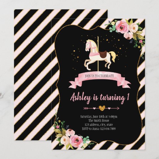 Carrousel uitnodiging voor verjaardag (Voorkant / Achterkant)