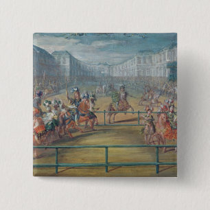 Carrousel van Amazons in 1682 Vierkante Button 5,1 Cm