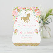 Carrousel Verjaardag Uitnodiging Bloemen Roze Munt (Staand voorkant)