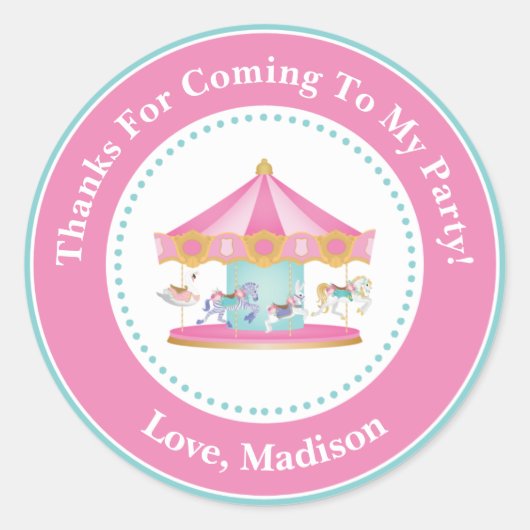 Carrousel Verjaardagsfeestje Favor Stickers (Voorkant)