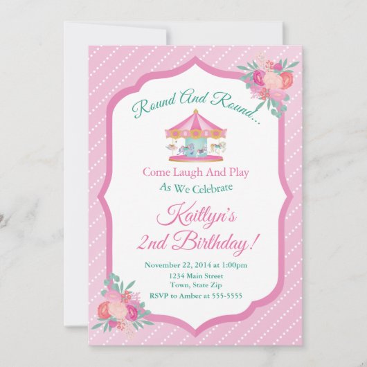 Carrousel verjaardagsuitnodiging Merry Go Round Kaart (Voorkant)