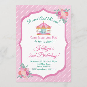Carrousel verjaardagsuitnodiging Merry Go Round Kaart