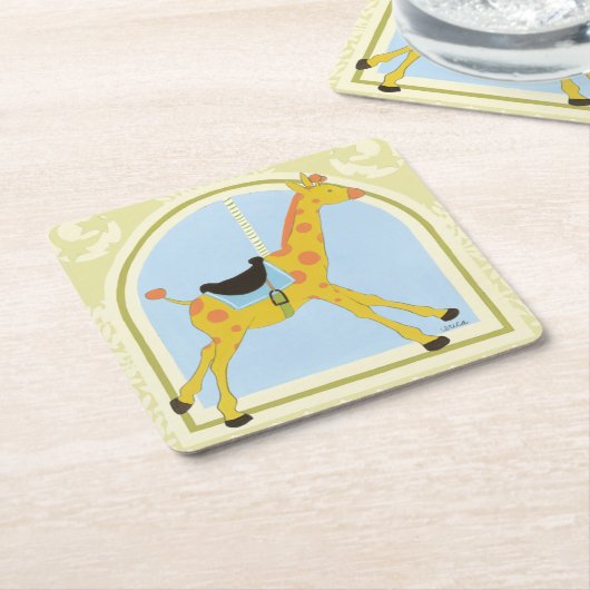 CarrouselGiraffe van June Erica Vess Kartonnen Onderzetters (Schuin)