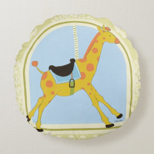 CarrouselGiraffe van June Erica Vess Rond Kussen (Voorkant)