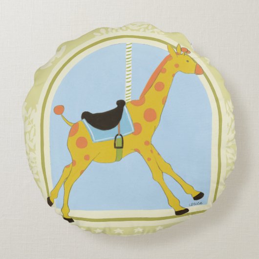 CarrouselGiraffe van June Erica Vess Rond Kussen (Achterkant)