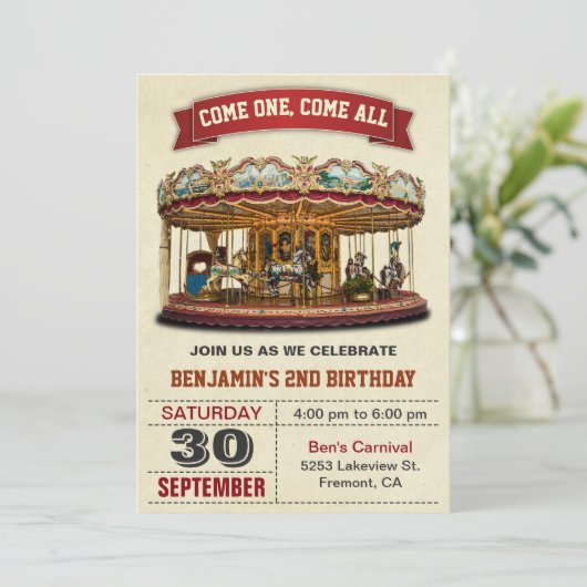  Carrouselkinderen Birthday Party Invitation Kaart (Staand voorkant)