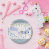 Carrouselpaard (blauw) Birthday  Papieren Bordje (Feest)