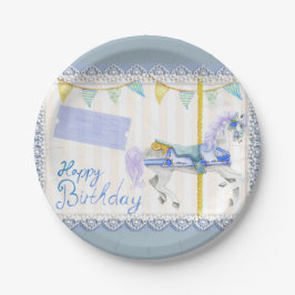 Carrouselpaard (blauw) Birthday  Papieren Bordje