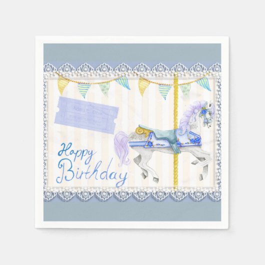 Carrouselpaard (blauw) Birthday Servet (Voorkant)