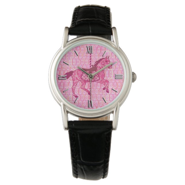 Carrouselpaard - Fuchsia Pink Horloge (Voorkant)