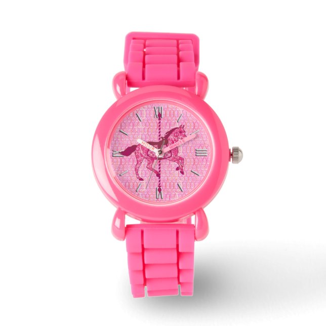 Carrouselpaard - Fuchsia Pink Horloge (Voorkant)