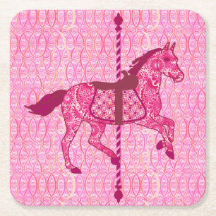 Carrouselpaard - Fuchsia Pink Kartonnen Onderzetters
