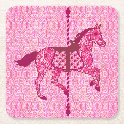 Carrouselpaard - Fuchsia Pink Kartonnen Onderzetters (Voorkant)