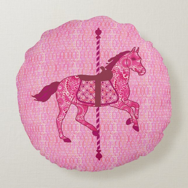 Carrouselpaard - Fuchsia Pink Rond Kussen (Achterkant)