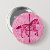 Carrouselpaard - Fuchsia Pink Ronde Button 7,6 Cm (Voorkant /achterkant)