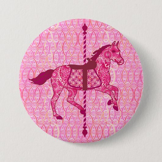 Carrouselpaard - Fuchsia Pink Ronde Button 7,6 Cm (Voorkant)