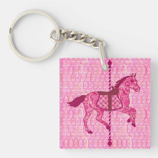 Carrouselpaard - Fuchsia Pink Sleutelhanger (Voorkant)
