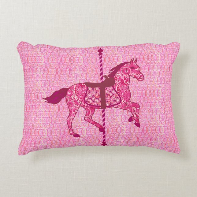 Carrouselpaard - Fuchsia Roze Decoratief Kussen (Voorkant)