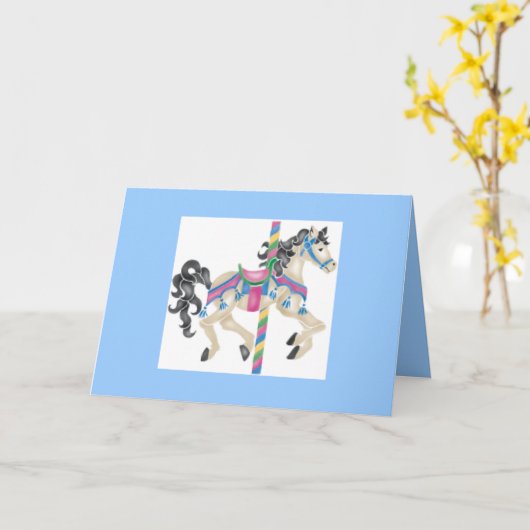 Carrouselpaard - Happy Birthday Kaart (Gele Bloem)