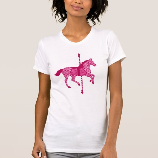 Carrouselpaard in Fuchsia Pink en Bourgogne T-shirt (Voorkant)