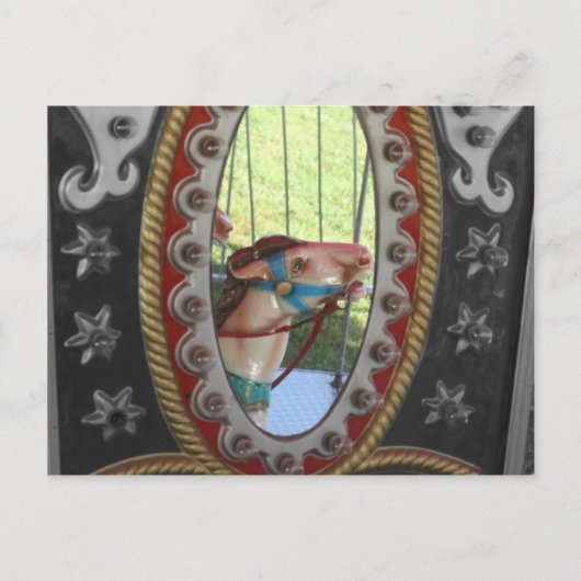 Carrouselpaard in Mirror Black White Briefkaart (Voorkant)