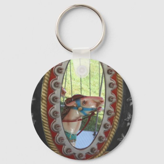 Carrouselpaard in Mirror Black White Sleutelhanger (Voorkant)